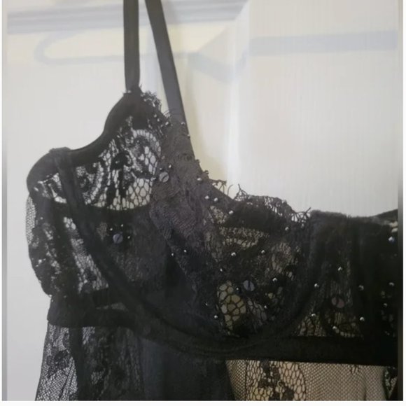 Victoria's Secret black sheer beaded lingerie bra teddy size medium/36C nwt - Picture 3 of 6